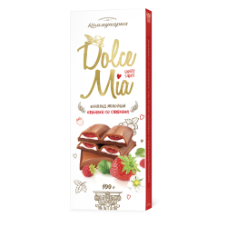 Шоколад молочный с начинкой Dolce Mia клубника со сливками, 100 г