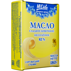 Масло сладкосливочное несолёное, м. д. ж. 82,0 %